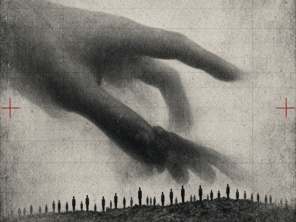 Editorial illustration of an oversized hand looming over silhouettes, representing the 2019 controversy.